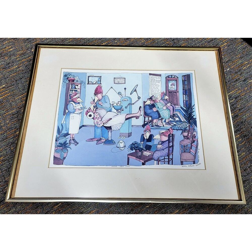 Dentist Print - Mona Adisa Brooks - Pulling Hen's Teeth Animation Framed Signed